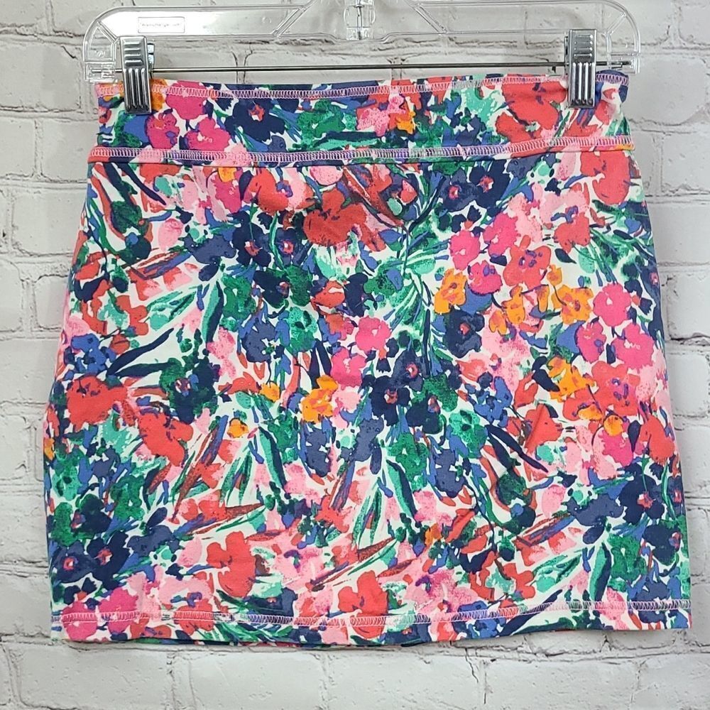Abercrombie & Fitch Mini Skirt Perfect Stretch Pink Floral Bodycon Colorful Knit - Picture 8 of 9
